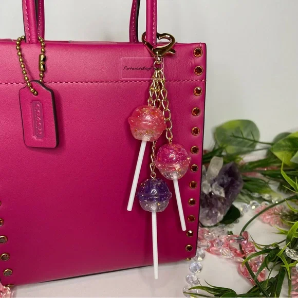 Cosmic Candy Cluster Glitter Star Iridescent Pink Purple Lollipop Y2K Bag Charm - Picture 8 of 9
